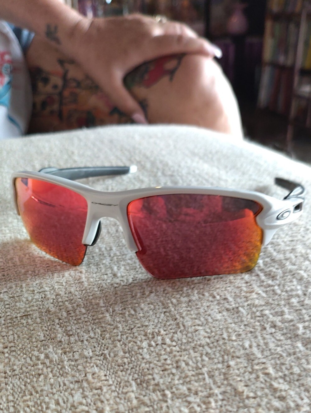 Oakley Flak 2.0 White Frame Sunglasses Red Iridium Prizm Lenses OO9188-03